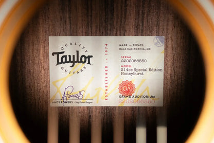 Taylor 214ce Special Edition Grand Auditorium Acoustic/Electric Guitar - Honeyburst with Gig Bag