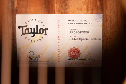 Taylor 214ce Special Edition Grand Autorium Acoustic/Electric Guitar - Satin Tigerwood with Hardshell Case