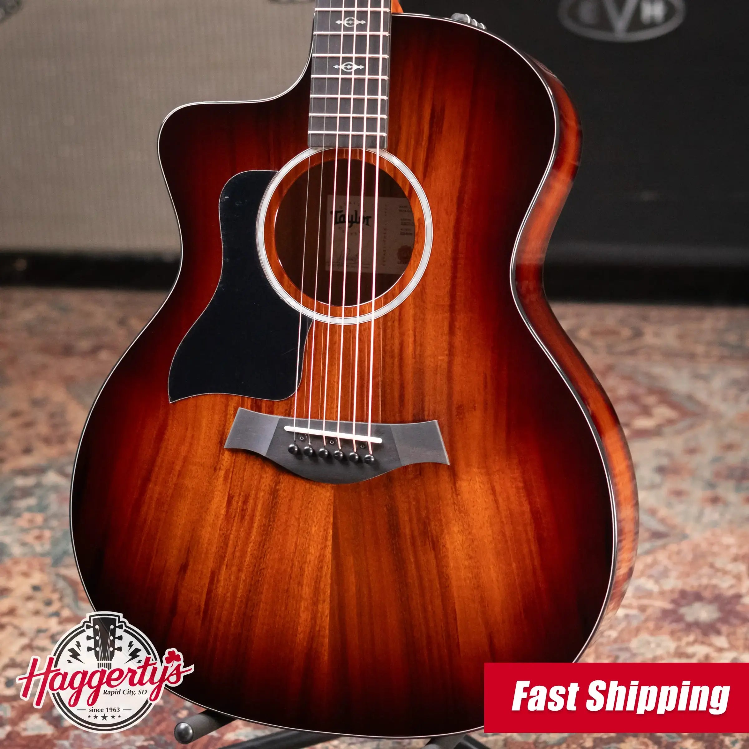 Taylor 224ce-K DLX Left-Handed Grand Auditorium Acoustic/Electric Guitar - Shaded Edge Burst with Hardshell Case