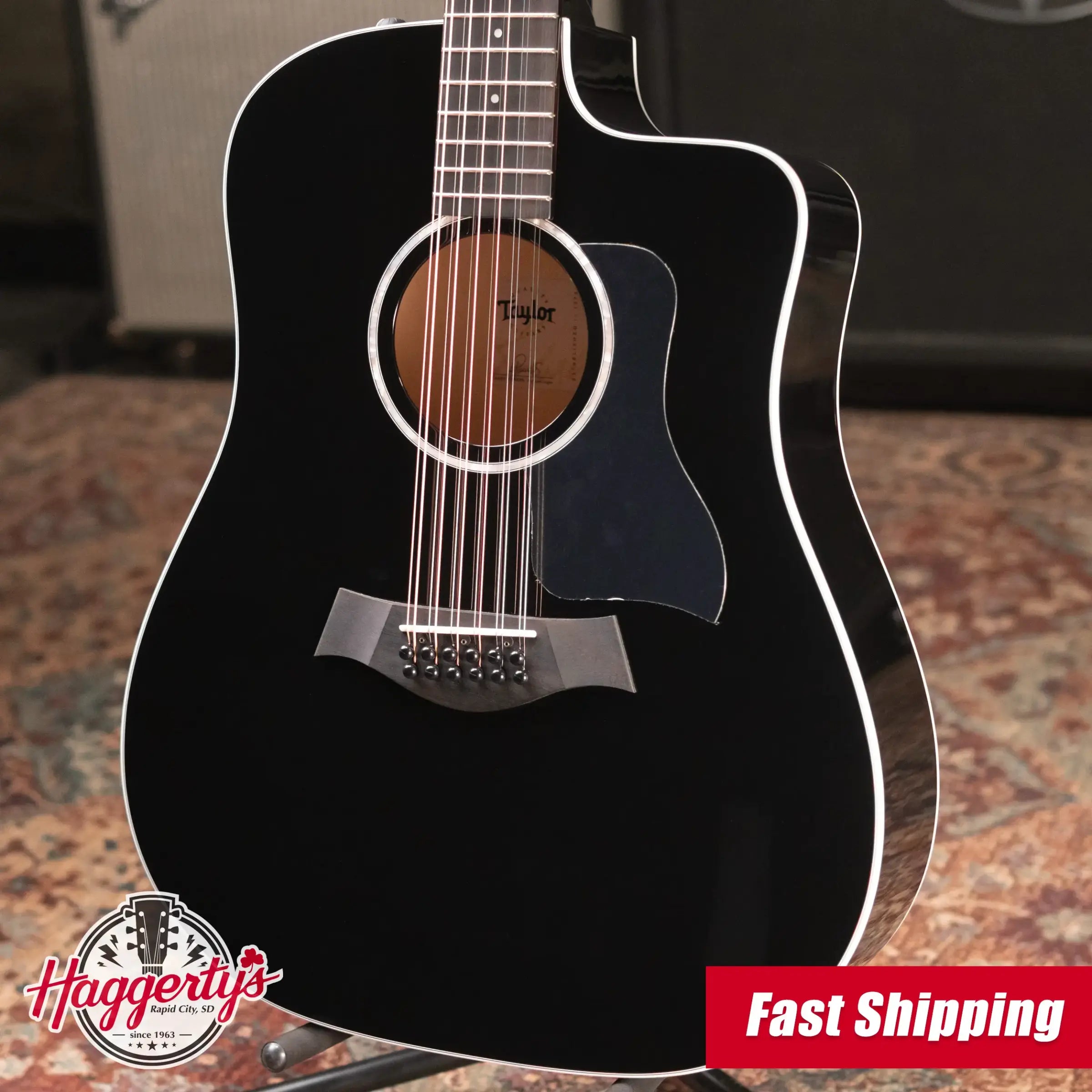 Taylor 250ce-BLK Plus 12-String Dreadnought Acoustic/Electric Guitar - Black with Aerocase - Factory Demo