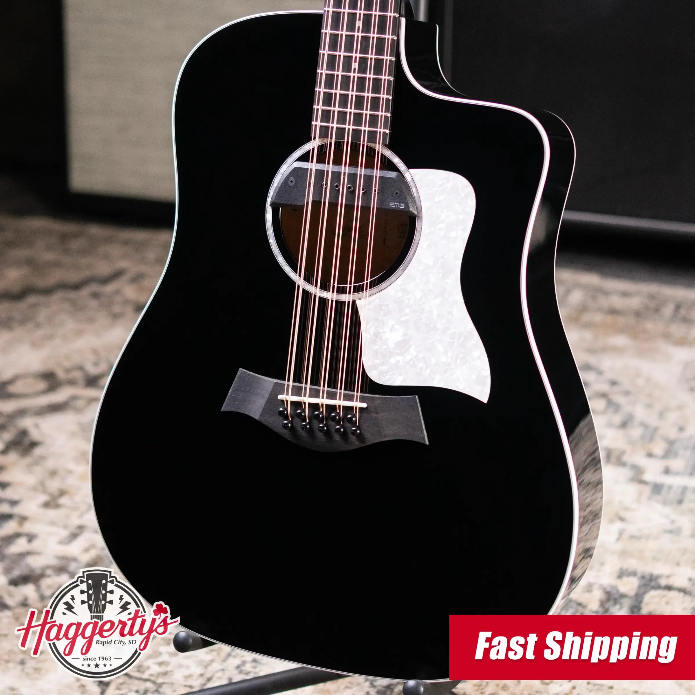 Taylor 250ce Plus BLK Bajo Quinto Acoustic/Electric Guitar - Black with Aerocase