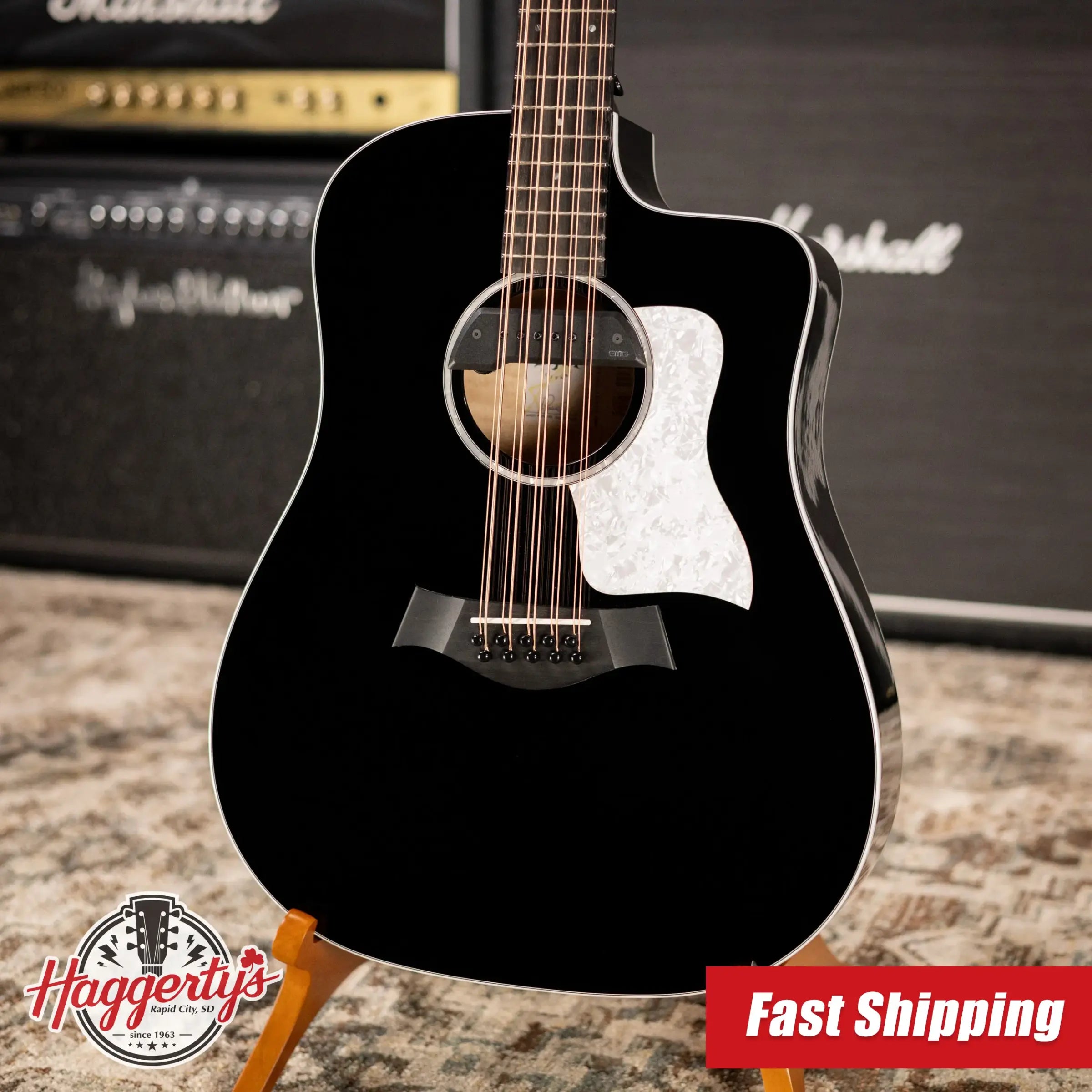 Taylor 250ce Plus BLK Bajo Quinto Acoustic/Electric Guitar - Black with Aerocase - Factory Demo