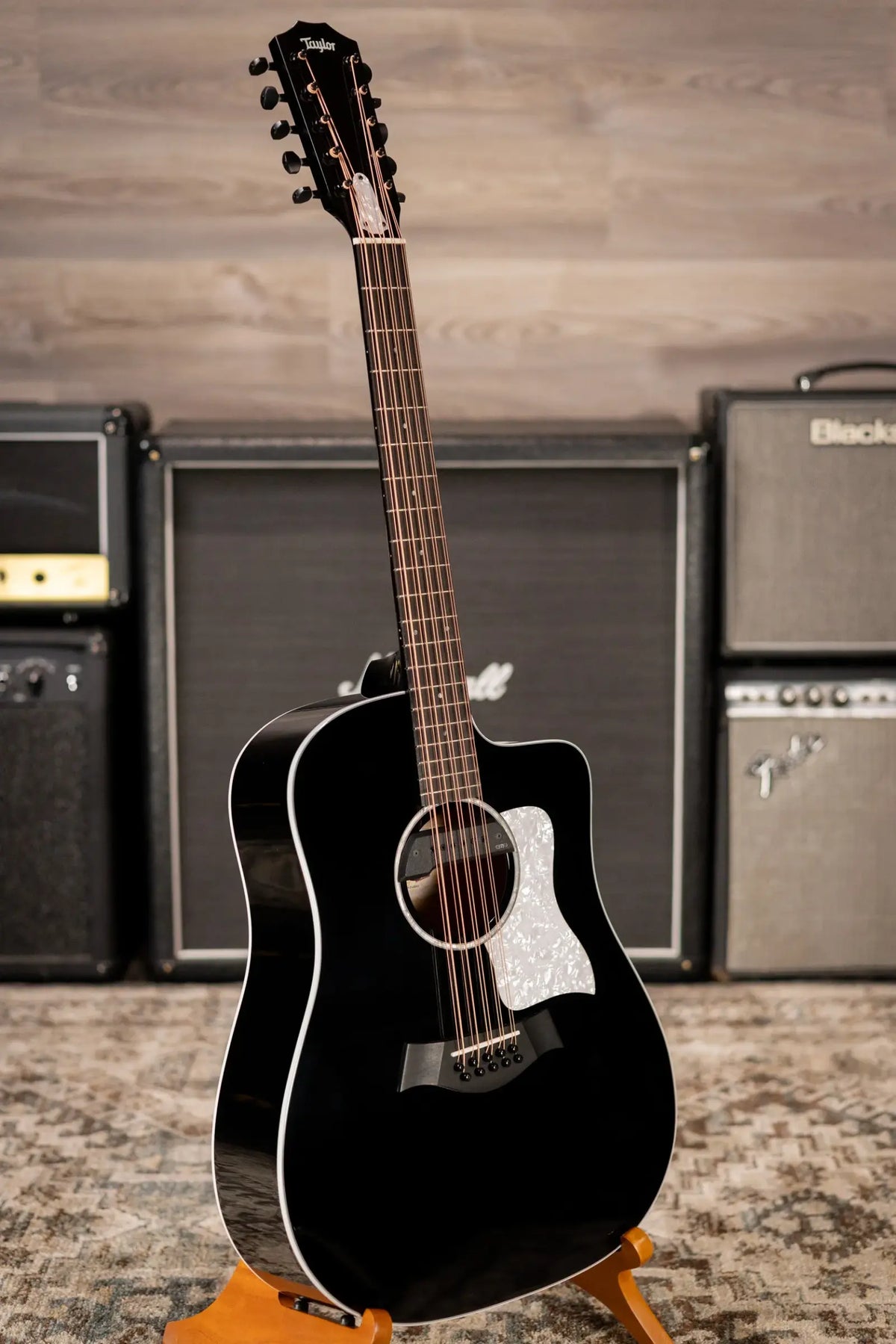 Taylor 250ce Plus BLK Bajo Quinto Acoustic/Electric Guitar - Black with Aerocase - Factory Demo