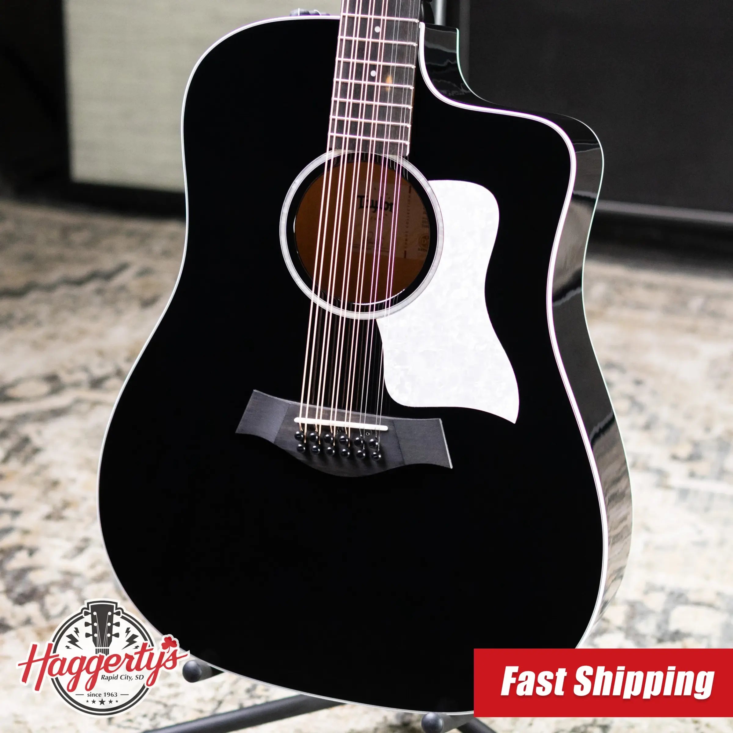Taylor 250ce Plus BLK Doce Doble Acoustic/Electric Guitar - Black with Aerocase - Factory Demo