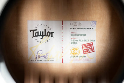 Taylor 250ce Plus BLK Doce Doble Acoustic/Electric Guitar - Black with Aerocase - Factory Demo