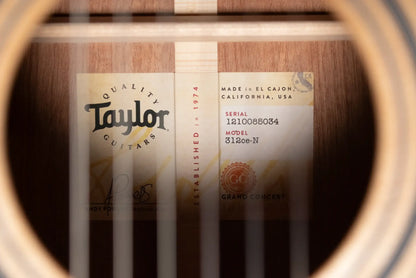 Taylor 312ce-N Nylon Grand Concert Acoustic/Electric Guitar with Hardshell Case