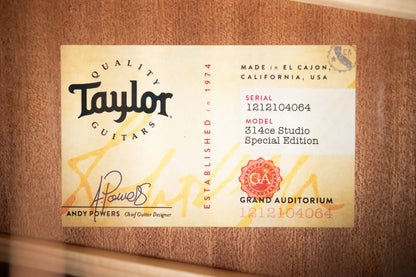 Taylor 314ce Studio Special Edition Grand Auditorium Acoustic-Electric Guitar, Natural w/ Structured Gig Bag