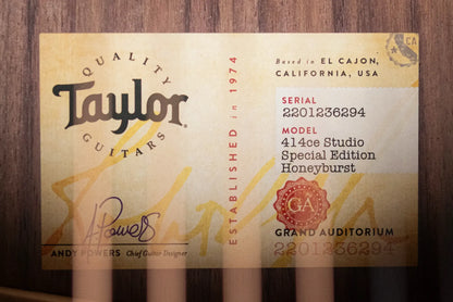 Taylor 414ce Studio Special Edition Grand Auditorium Acoustic/Electric Guitar - Honeyburst with Gig Bag