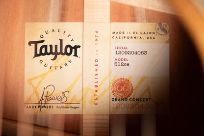 Taylor 512ce Grand Concert Acoustic/Electric Guitar with Hardshell Case