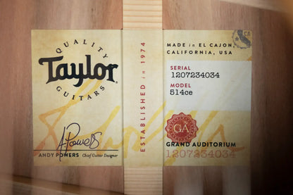 Taylor 514ce Grand Auditorium Acoustic/Electric with Hardshell Case - Factory Demo