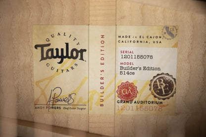 Taylor Builder's Edition 514ce Grand Auditorium Acoustic/Electric Guitar - Kona Burst Top with Hardshell Case