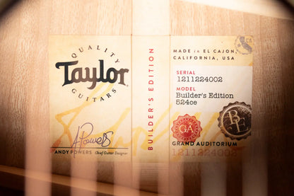 Taylor Builder's Edition 524ce Grand Auditorium Acoustic/Electric Guitar with Hardshell Case - Demo