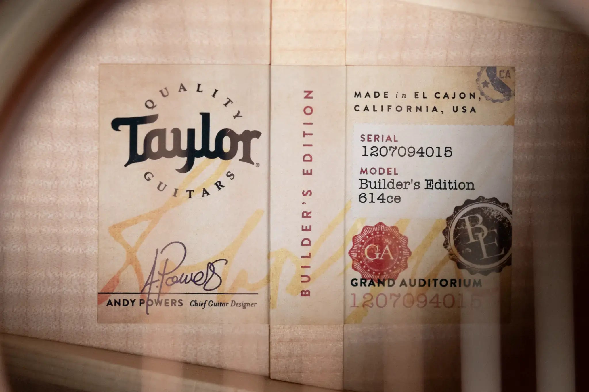 Taylor Builder's Edition 614ce Grand Auditorium Acoustic/Electric - Wild Honey Burst with Hardshell Case