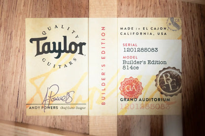 Taylor Builder's Edition 814ce Grand Auditorium Acoustic/Electric Guitar - Blacktop with Hardshell Case - Factory Demo