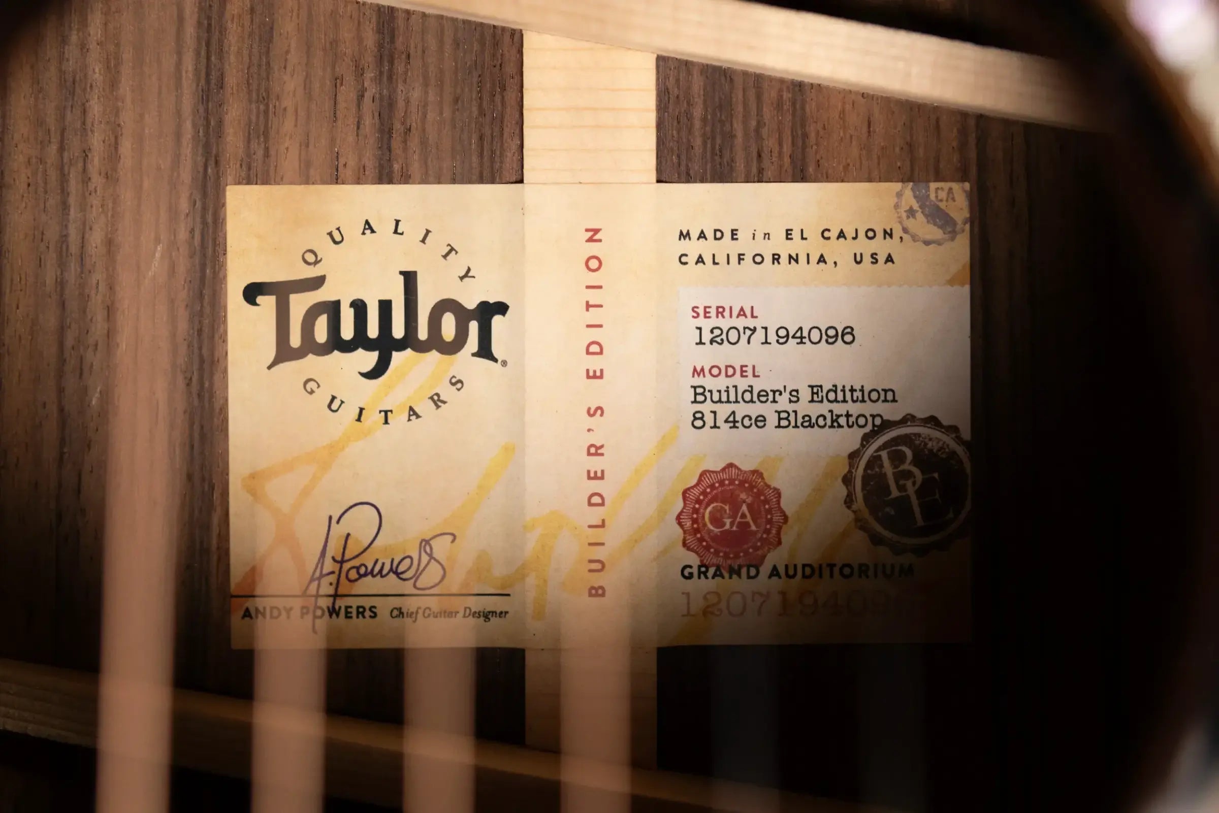 Taylor Builder's Edition 814ce Grand Auditorium Acoustic/Electric Guitar - Blacktop with Hardshell Case