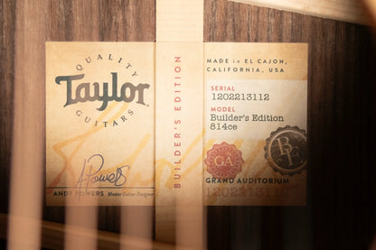 Taylor Builder's Edition 814ce Grand Auditorium Acoustic/Electric Guitar with Hardshell Case - Floor Model Demo