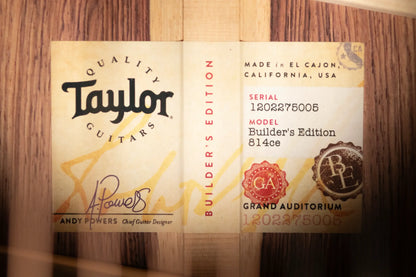 Taylor Builder's Edition 814ce Grand Auditorium Redwood/Honduran Rosewood Acoustic/Electric Guitar with Hardshell Case