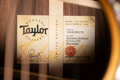 Taylor (1 of 42) Builder's Edition 814ce LTD Grand Auditorium Acoustic/Electric Guitar - Macassar Ebony with Hardshell Case