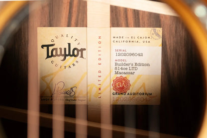 Taylor (1 of 42) Builder's Edition 814ce LTD Grand Auditorium Acoustic/Electric Guitar - Macassar Ebony with Hardshell Case