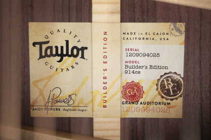 Taylor Builder's Edition 914ce Grand Auditorium Acoustic/Electric Guitar - Wild Honey Burst with Hardshell Case