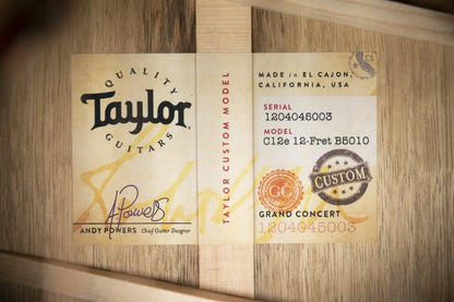Taylor "The Monument" 1 of 20 C12e 12-Fret 2025 Catch Event #10 Grand Concert Acoustic/Electric Guitar - Black Limba/Sinker Cypress with Hardshell Case