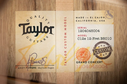 Taylor "The Monument" 1 of 20 C12e 12-Fret 2025 Catch Event #10 Grand Concert Acoustic/Electric Guitar - Black Limba/Sinker Cypress with Hardshell Case