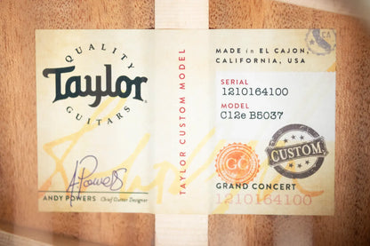 Taylor Custom Shop C12e Mahogany/Adirondack Grand Concert Acoustic/Electric with Hardshell Case