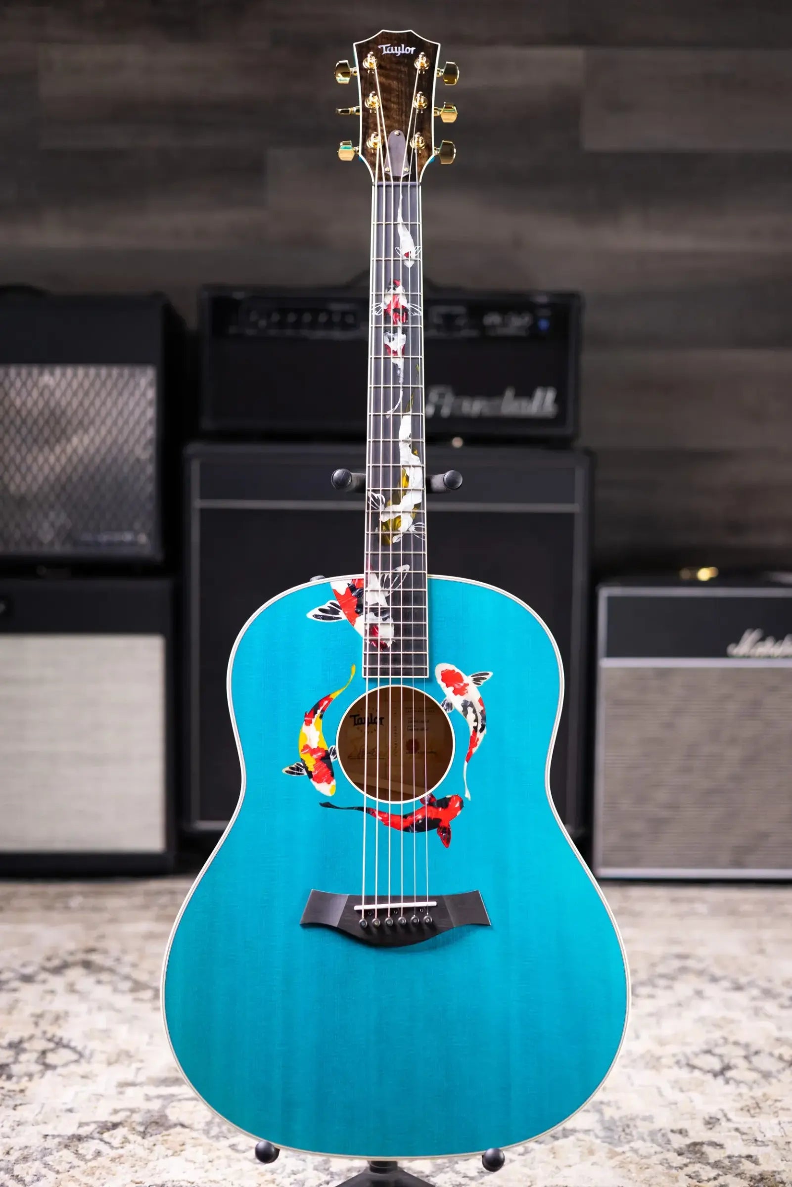 Taylor Custom Shop C17e Koi Fish Grand Pacific Acoustic/Electric Guitar - Living Blue Jewel with Hardshell Case