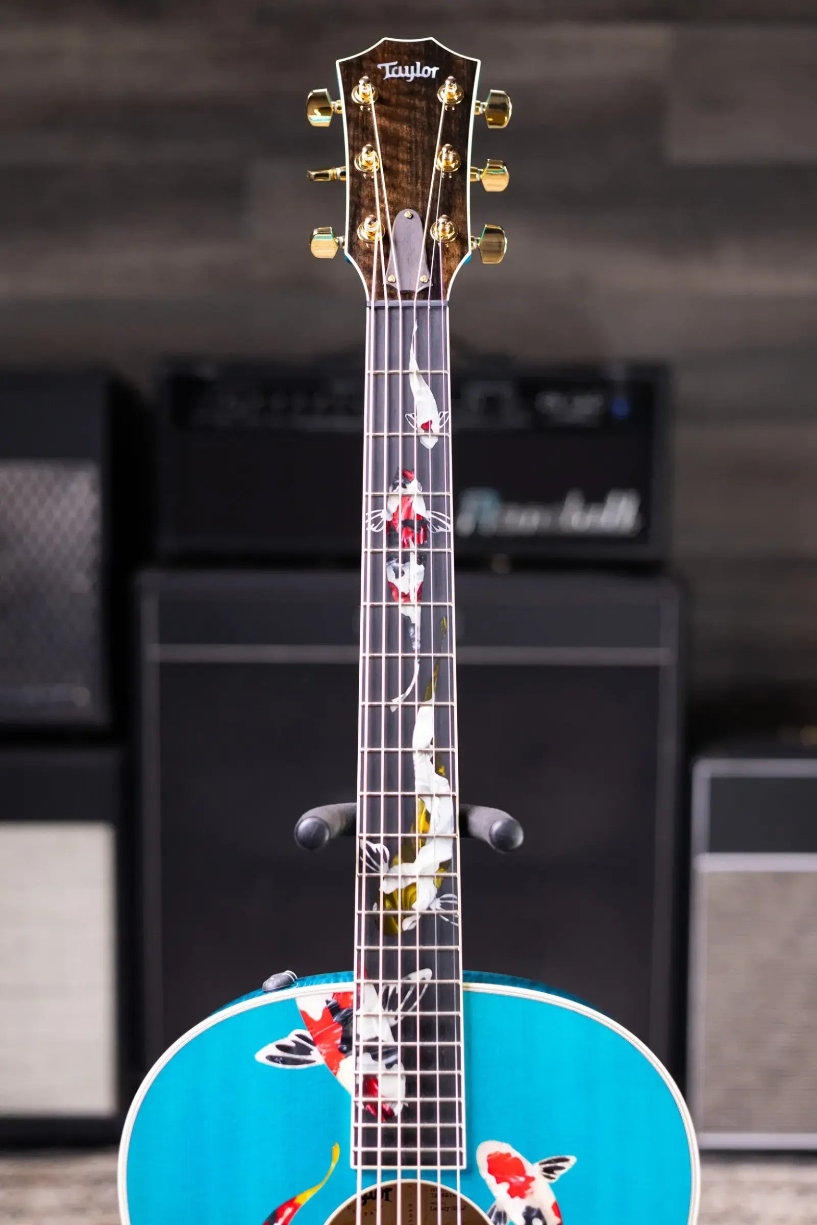 Taylor Custom Shop C17e Koi Fish Grand Pacific Acoustic/Electric Guitar - Living Blue Jewel with Hardshell Case