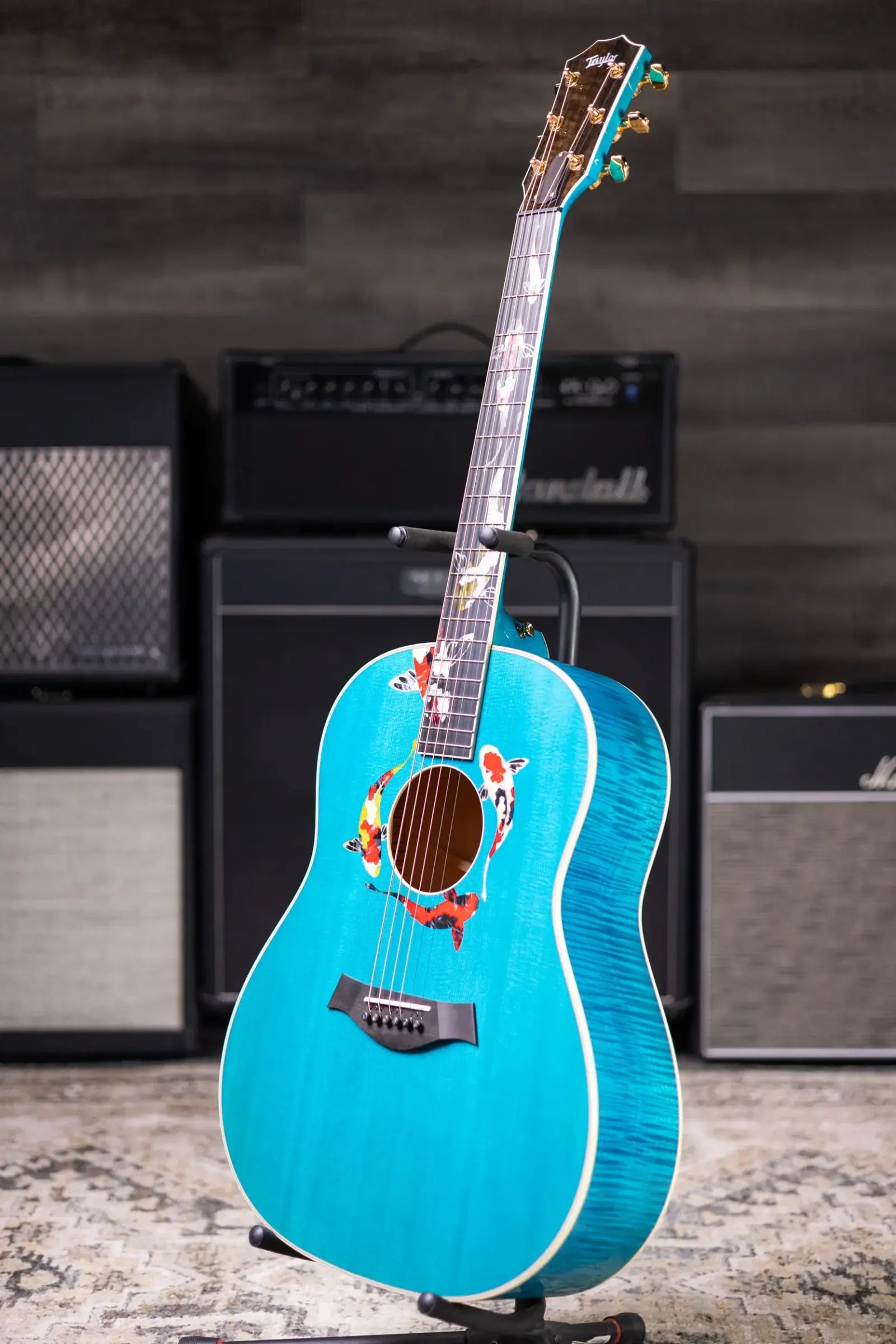 Taylor Custom Shop C17e Koi Fish Grand Pacific Acoustic/Electric Guitar - Living Blue Jewel with Hardshell Case