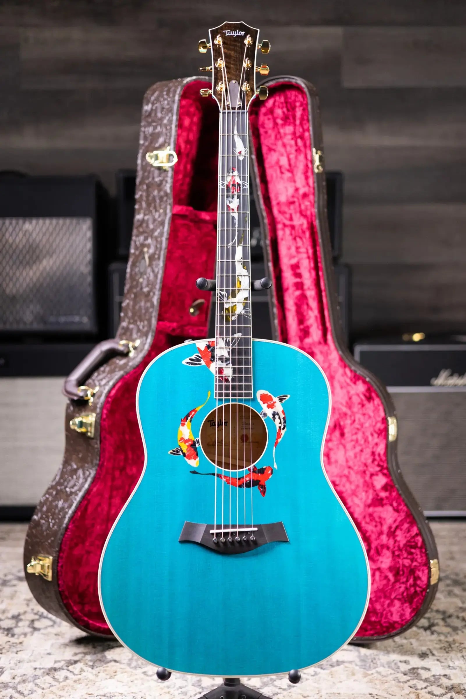 Taylor Custom Shop C17e Koi Fish Grand Pacific Acoustic/Electric Guitar - Living Blue Jewel with Hardshell Case