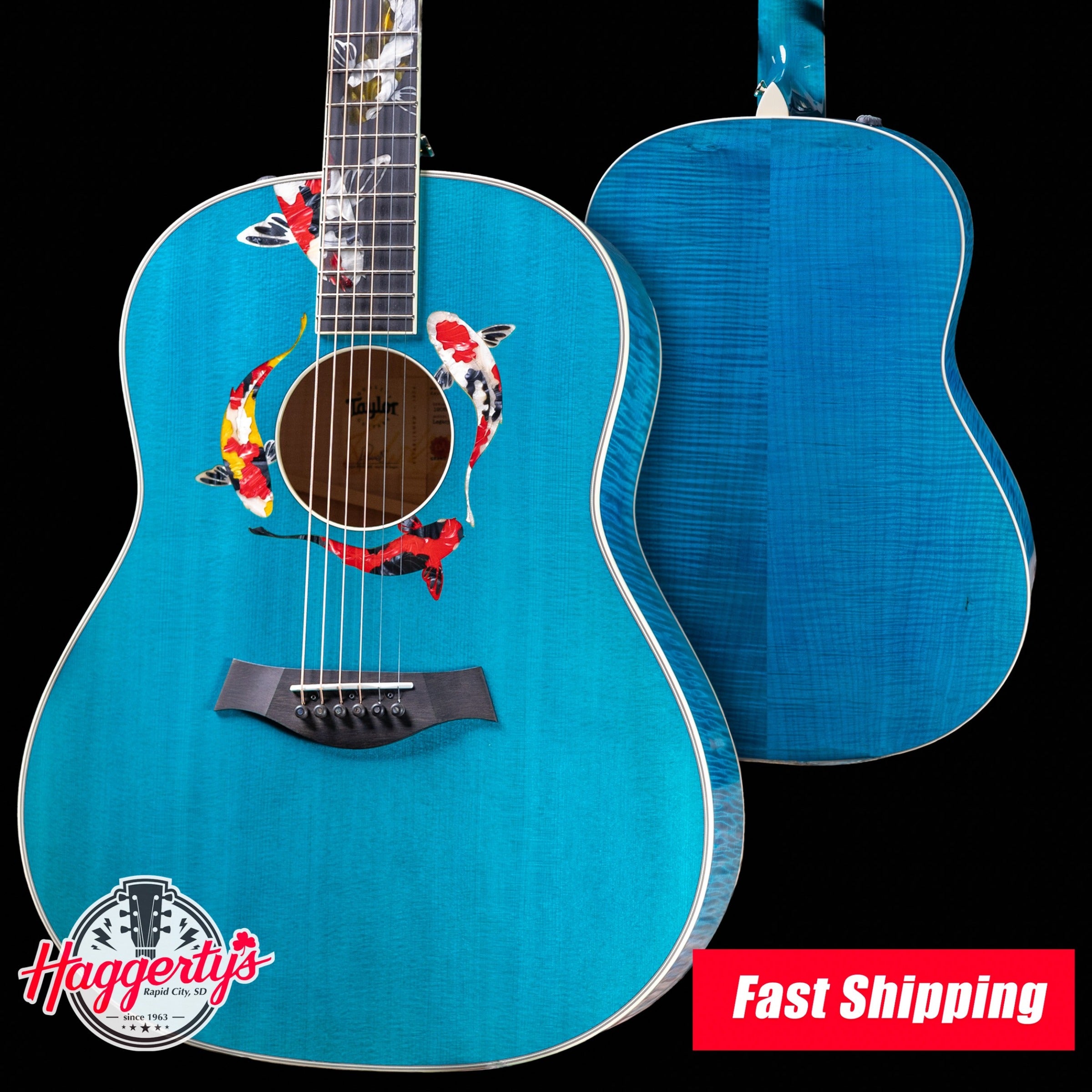 Taylor Custom Shop C17e Koi Fish Grand Pacific Acoustic/Electric Guitar - Living Blue Jewel with Hardshell Case