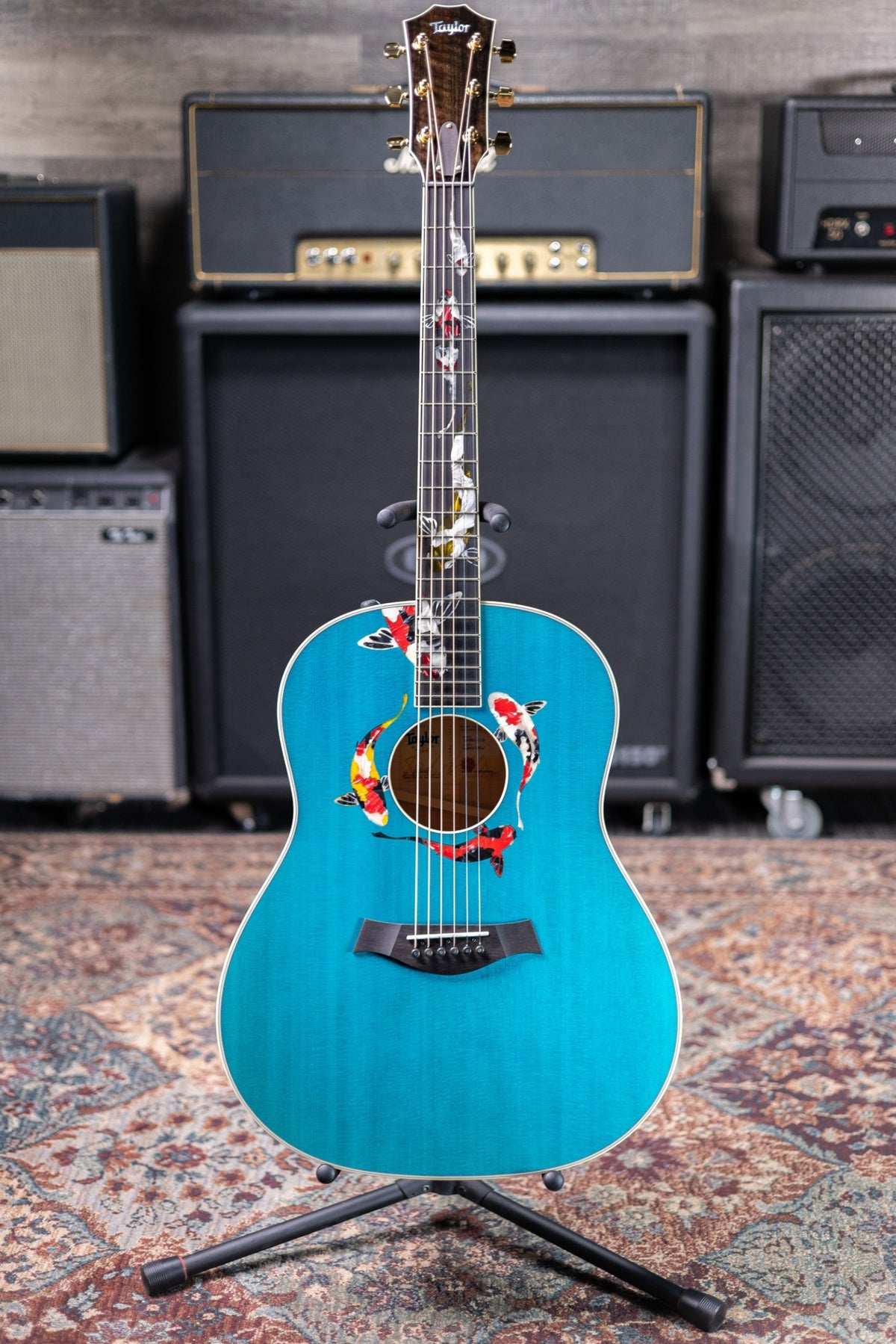 Taylor Custom Shop C17e Koi Fish Grand Pacific Acoustic/Electric Guitar - Living Blue Jewel with Hardshell Case