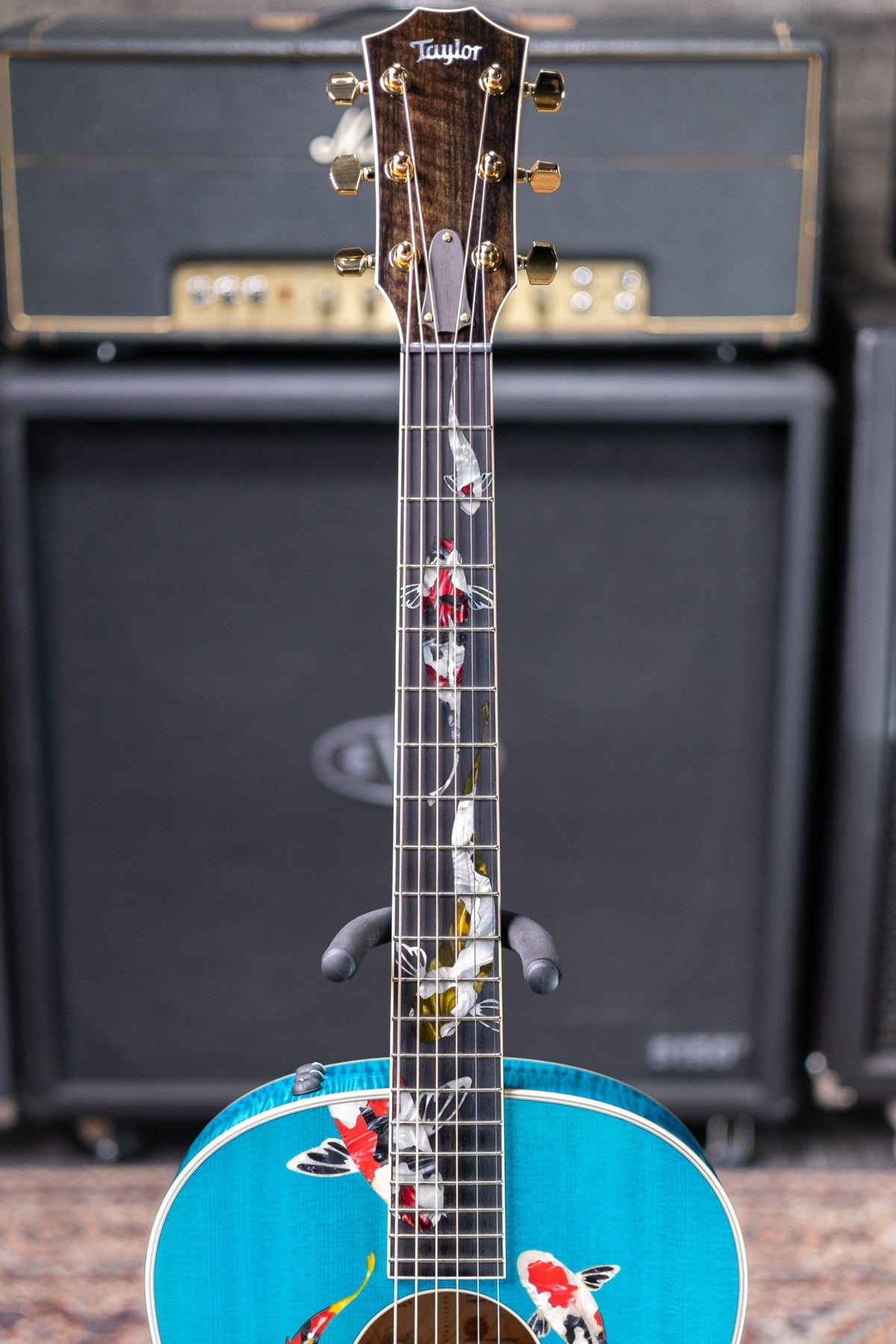 Taylor Custom Shop C17e Koi Fish Grand Pacific Acoustic/Electric Guitar - Living Blue Jewel with Hardshell Case
