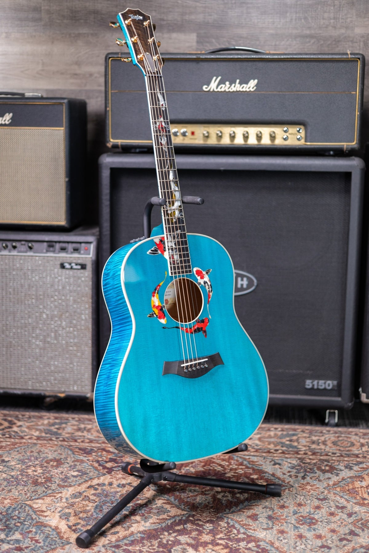 Taylor Custom Shop C17e Koi Fish Grand Pacific Acoustic/Electric Guitar - Living Blue Jewel with Hardshell Case