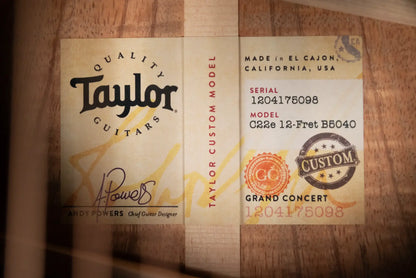 Taylor Custom Shop C22e Catch Event #40 12-Fret Grand Concert Acoustic/Electric Guitar - AA Koa with Hardshell Case