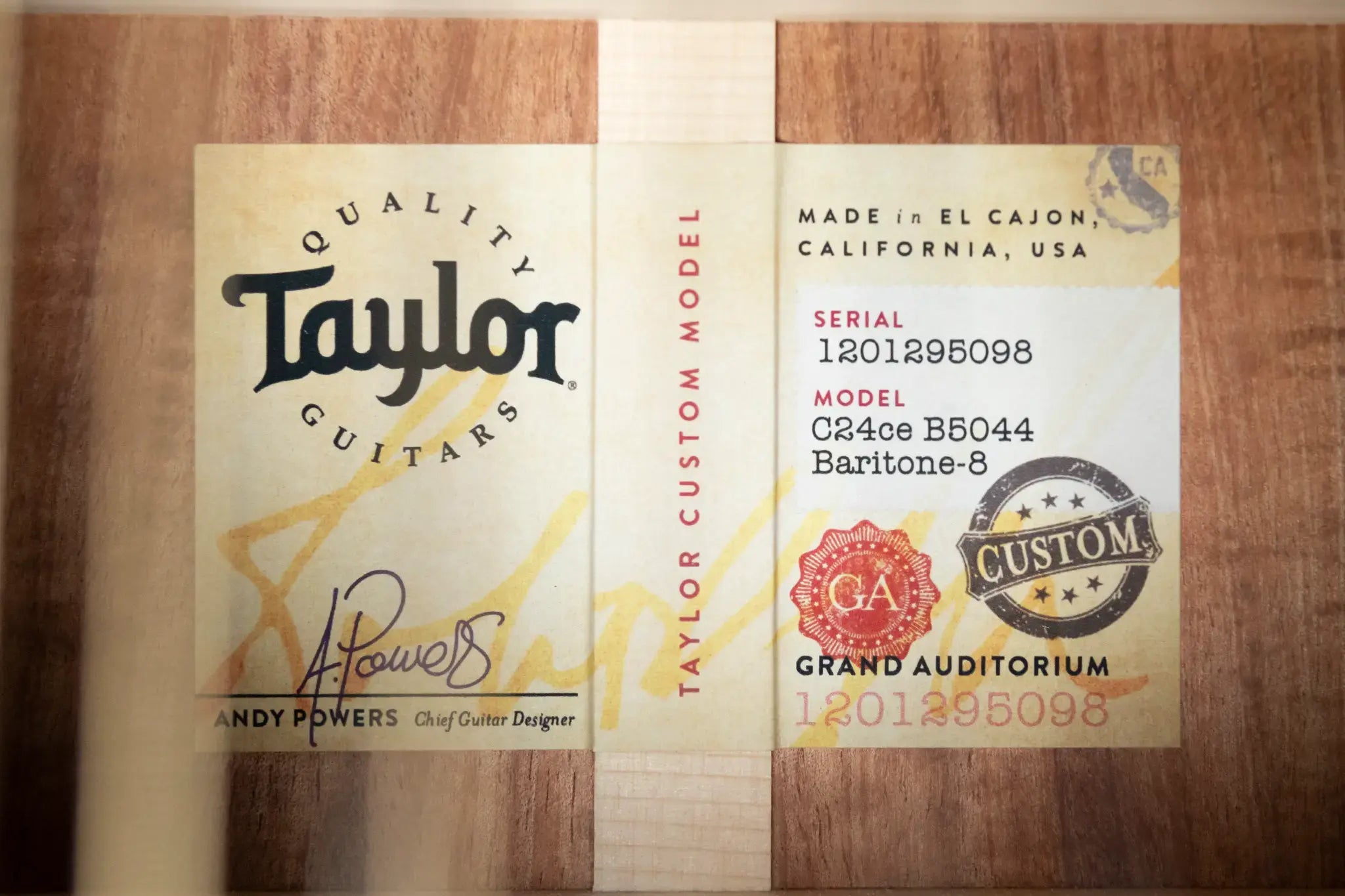 Taylor Catch Custom #44 C24e Grand Auditorium Baritone-8 8-String Acoustic/Electric Guitar - Figured Blackwood with Hardshell Case
