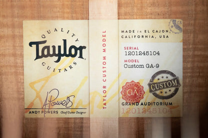 Taylor Custom Shop GA-9 9-String Grand Auditorium Acoustic/Electric Guitar - Hand Selected AA Koa with Hardshell Case