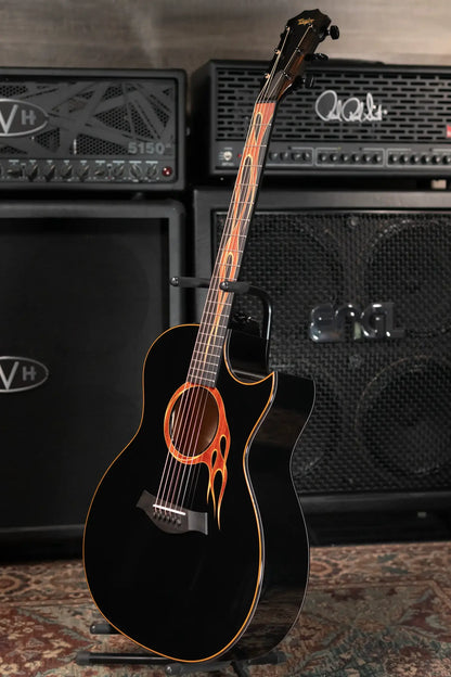 Taylor Custom Shop Grand Auditorium Acoustic/Electric Guitar - Hot Rod Black with Hardshell Case - Factory Demo