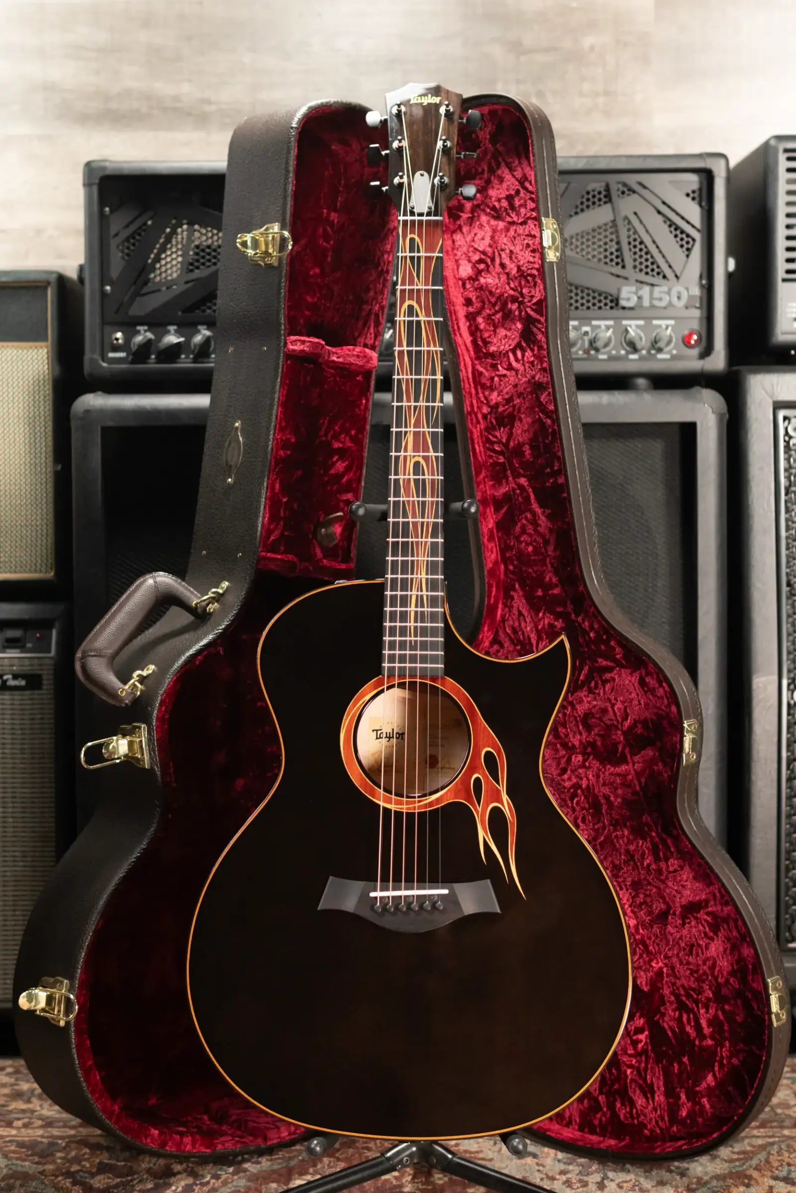 Taylor Custom Shop Grand Auditorium Acoustic/Electric Guitar - Hot Rod Black with Hardshell Case