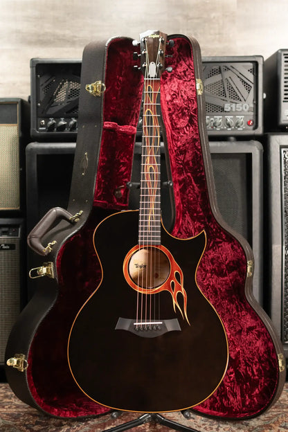 Taylor Custom Shop Grand Auditorium Acoustic/Electric Guitar - Hot Rod Black with Hardshell Case