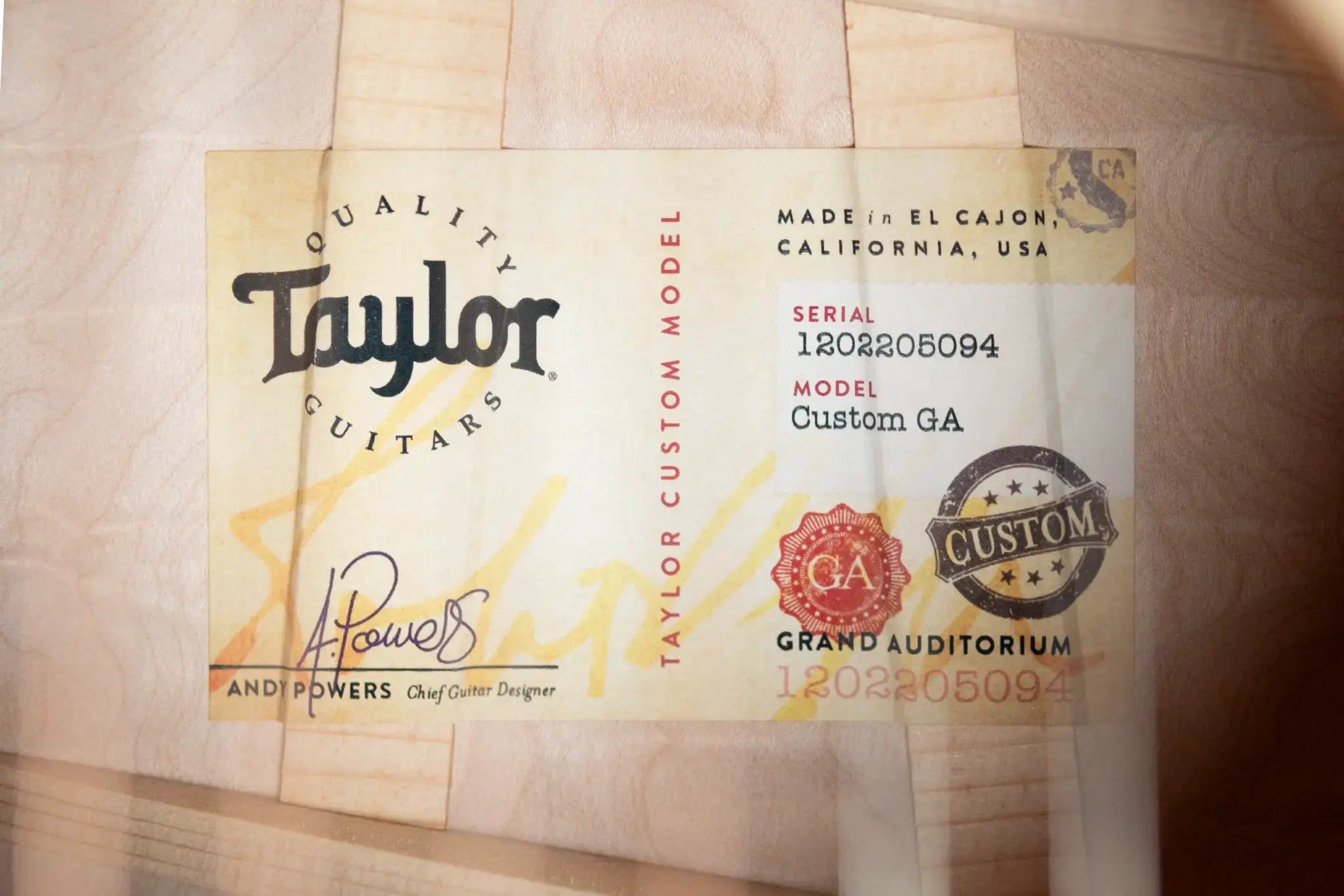 Taylor Custom Shop Grand Auditorium Acoustic/Electric Guitar with Hardshell Case