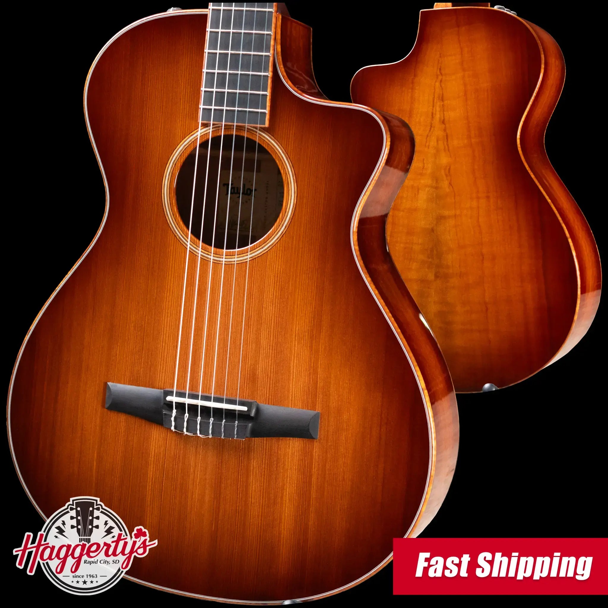 Taylor Custom Grand Concert Nylon #12941 Sinker Redwood/Figured Ironbark Acoustic/Electric Guitar with Hardshell Case