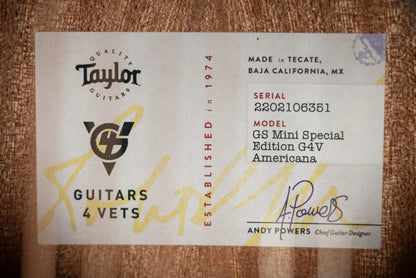 Taylor GS Mini Special Edition Guitars 4 Veterans Acoustic Guitar - Americana with GS Mini Bag