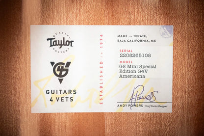 Taylor GS Mini Special Edition Guitars 4 Vets Americana Acoustic Guitar with GS Mini Bag