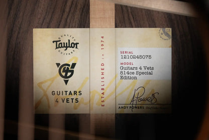 Taylor Guitars 4 Vets 814ce Special Edition Grand Auditorium Acoustic/Electric Guitar - Blacktop with Hardshell Case