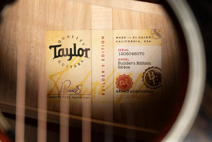 Taylor Next Generation Builder's Edition 524ce Grand Auditorium Acoustic/Electric Guitar with Hardshell Case