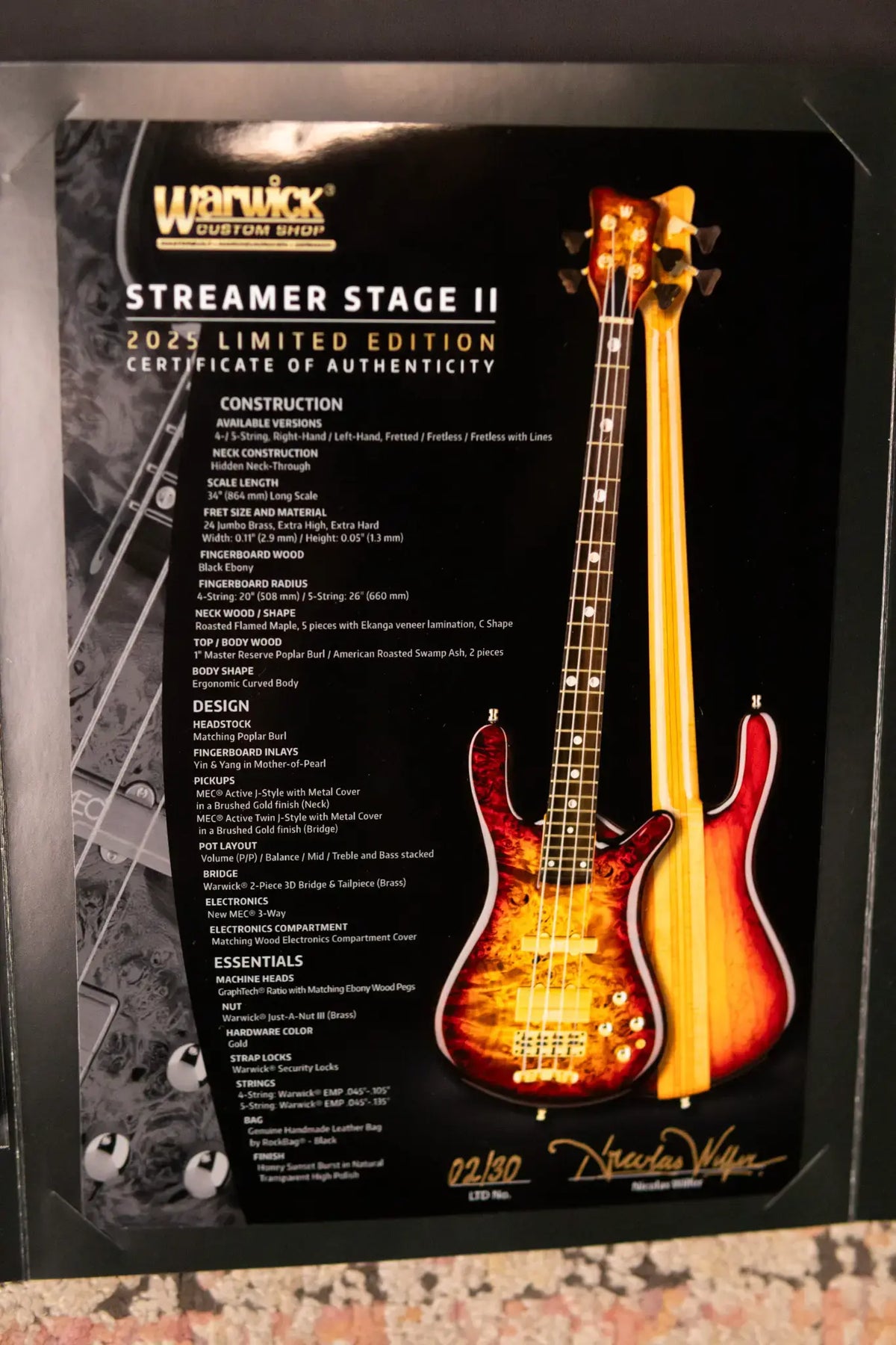 Warwick Limited Edition Masterbuilt Streamer Stage II NT Bass - Bleached Honey Sunset Burst with Gig Bag