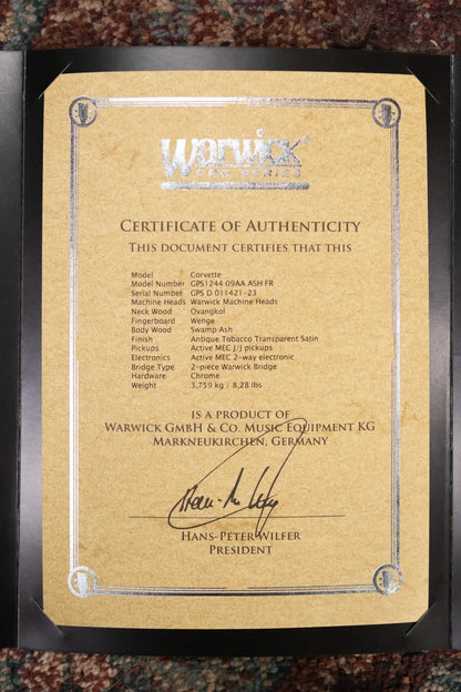 Warwick Pro Series Corvette Standard Electric Bass - Antique Tobacco Transparent Satin with Gig Bag
