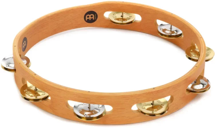 Meinl Percussion 10" Recording-Combo Wood Tambourine, Single row, Mixed nickel plated steel / solid brass jingles